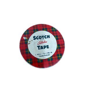 Antique Scotch plaid tape round tin advertising collectible photo prop